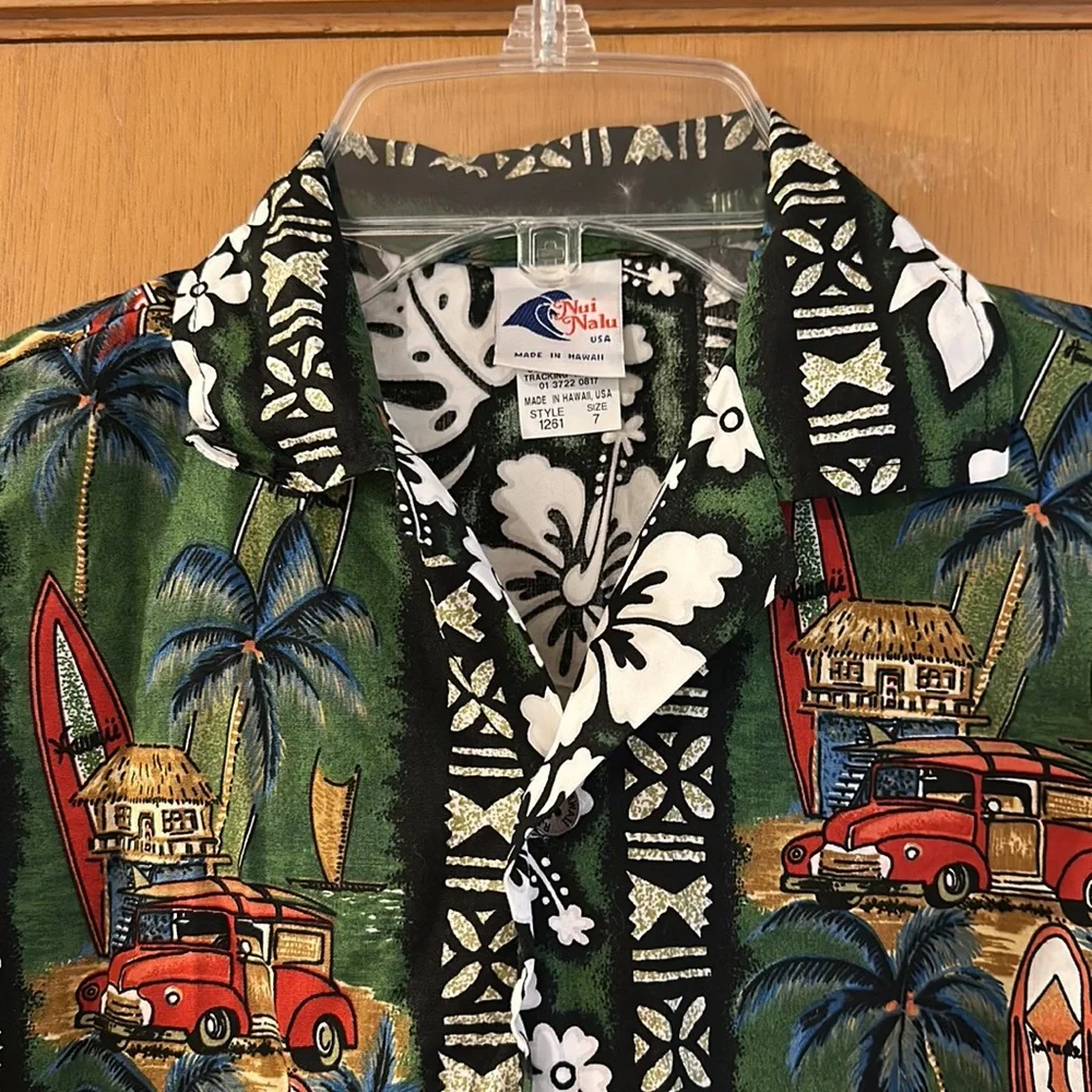 Nui Nalu Kids Boys Hawaiian Luau Floral Surf Button Down Shirt Size 6-7